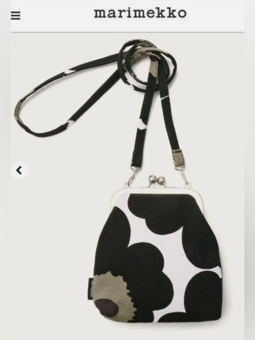 NWT Marimekko Roosa Pieni Unikko Black Olive & White Crossbody Bag